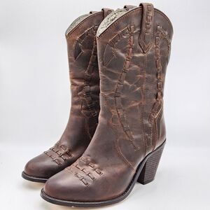Dingo Devine Brown Leather Cowboy Boots Women's 6 Lacing Rodeo Western